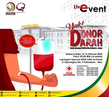 Ayo ikuti Donor Darah Rutin di RSUD Arifin Achmad Provinsi Riau