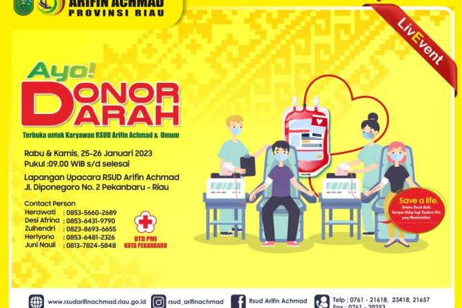 Ayo ikuti Donor darah rutin di RSUD Arifin Achmad Provinsi Riau