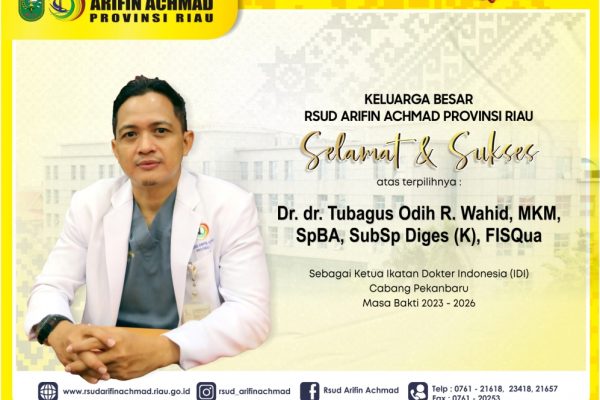 Selamat atas terpilihnya Dr. dr. Tubagus Odih R. Wahid, MKM, SpBa, SubSp Diges (K), FisQua sebagai Ketua IDI Cabang Pekanbaru