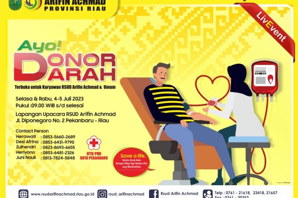 Ayo ikuti donor darah rutin bersama RSUD Arifin Achmad Provinsi Riau