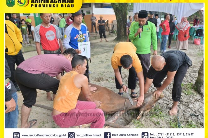 Penyembelihan hewan kurban Mesjid Al – Mustasyfa RSUD Arifin Achmad Provinsi Riau