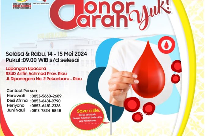 Mari donor darah di RSUD Arifin Achmad Provinsi Riau