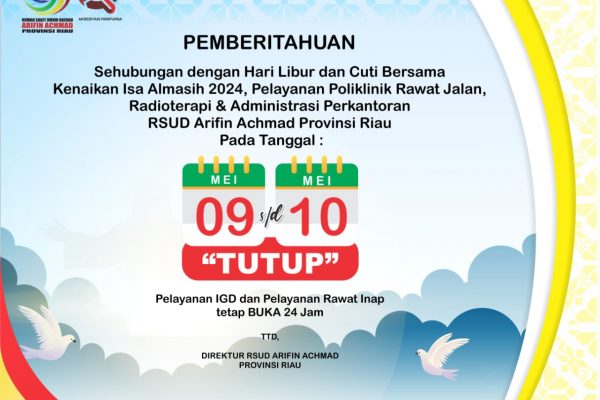 Pengumuman pelayanan yang ditiadakan selama libur Kenaikan Isa Al-Masih dan Cuti bersama